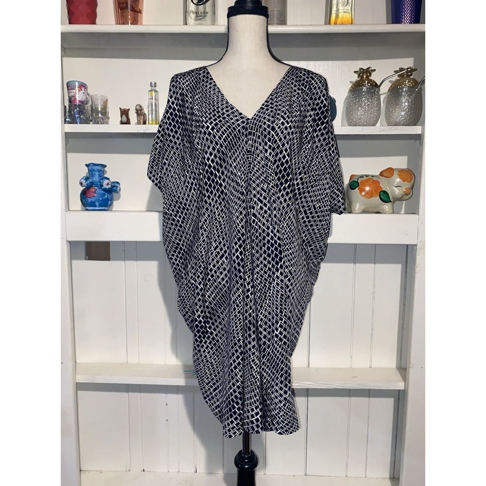Vince Black Gridprint Silk Tunic Dress Women's  Medium